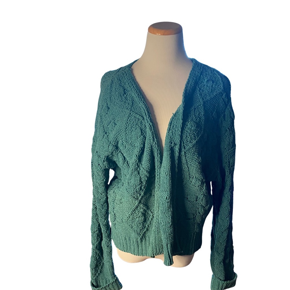 Jessica Simpson Teal Cable Knit Open Front Cardigan Sweater Size M - Picture 2 of 7
